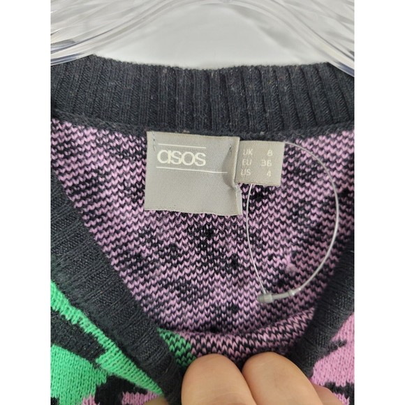 NWOT Asos Sweater Womens Pullover Leopard Cheetah Long Sleeve Green purple - Picture 4 of 6